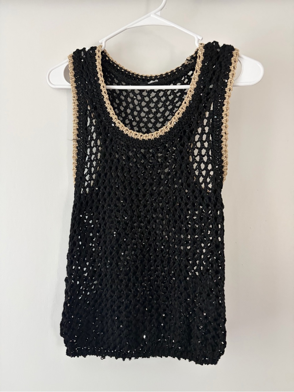 H&M Black Crochet Tank with Natural Trim